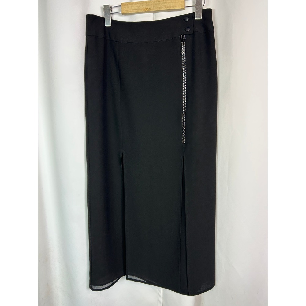 Joseph Ribkoff Black Solid Maxi Skirt Rhinestone Zipper Slit Formal Chic Size 8